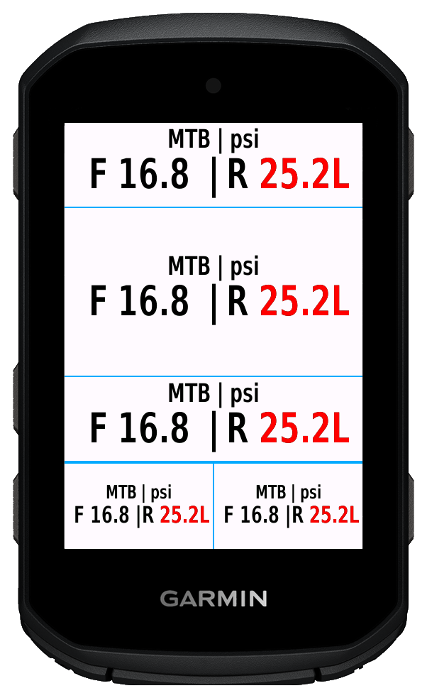 TubeWitch stacked multi-field layout on a Garmin Edge device