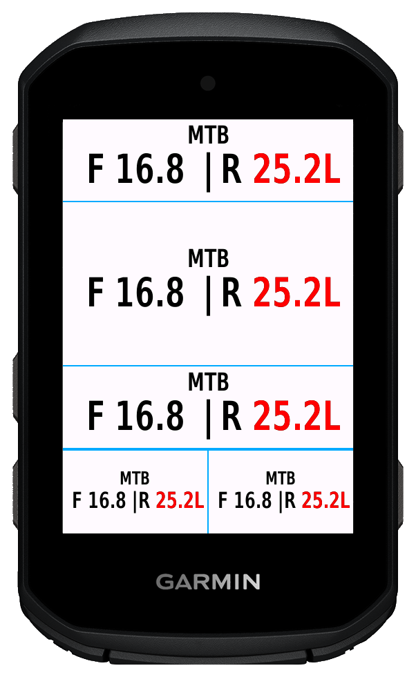 TubeWitch clean stacked pressure layout on a Garmin Edge device