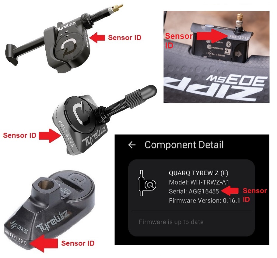 Sensor ID entry fields for front and rear
