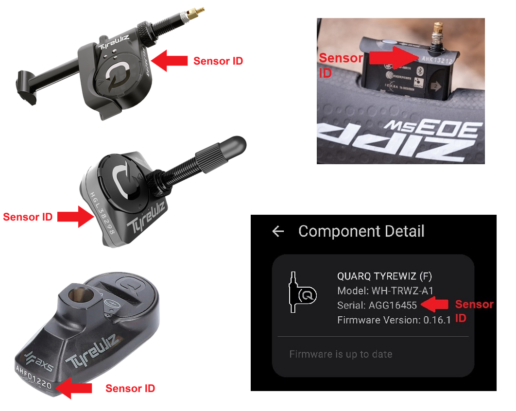 Sensor ID entry fields for front and rear