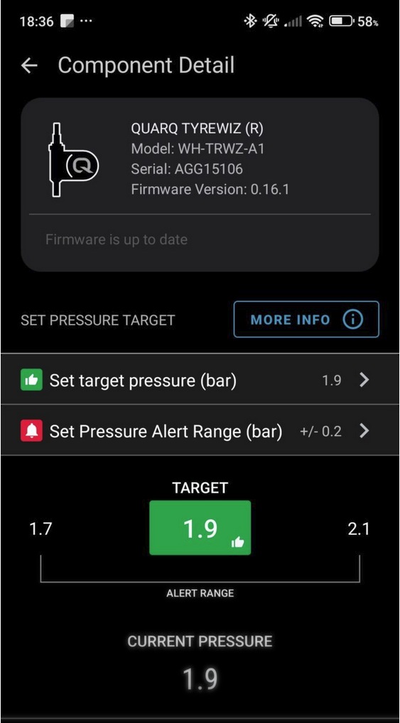 SRAM app showing sensor information