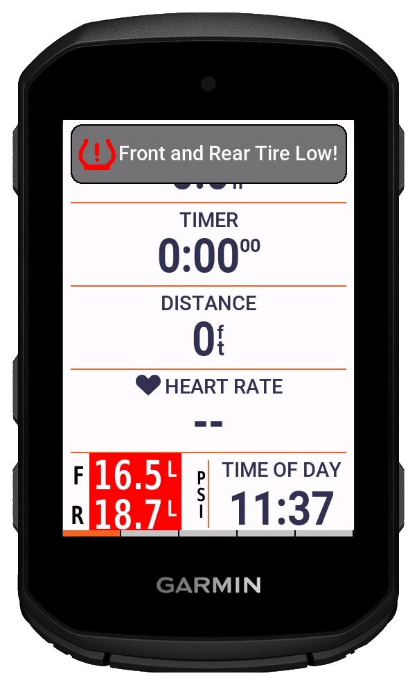 TubeWitch popup alert on a Garmin Edge device