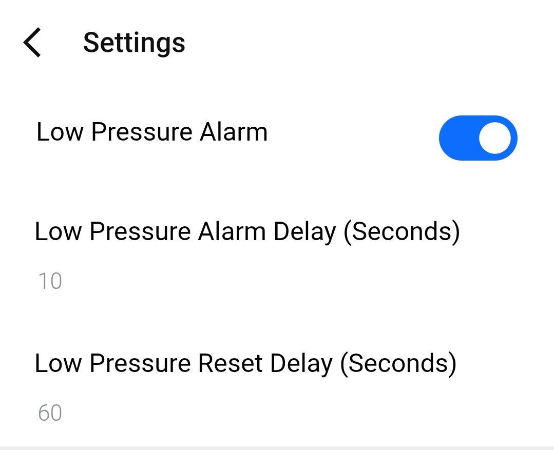 Alert delay and reset settings