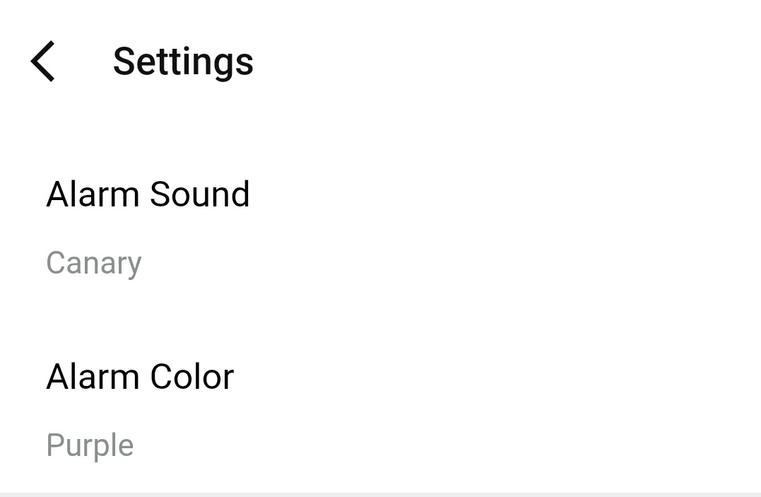Alarm tone and color settings